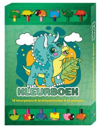 Kleurboek Box met 12 potloden en gummen - Dino's